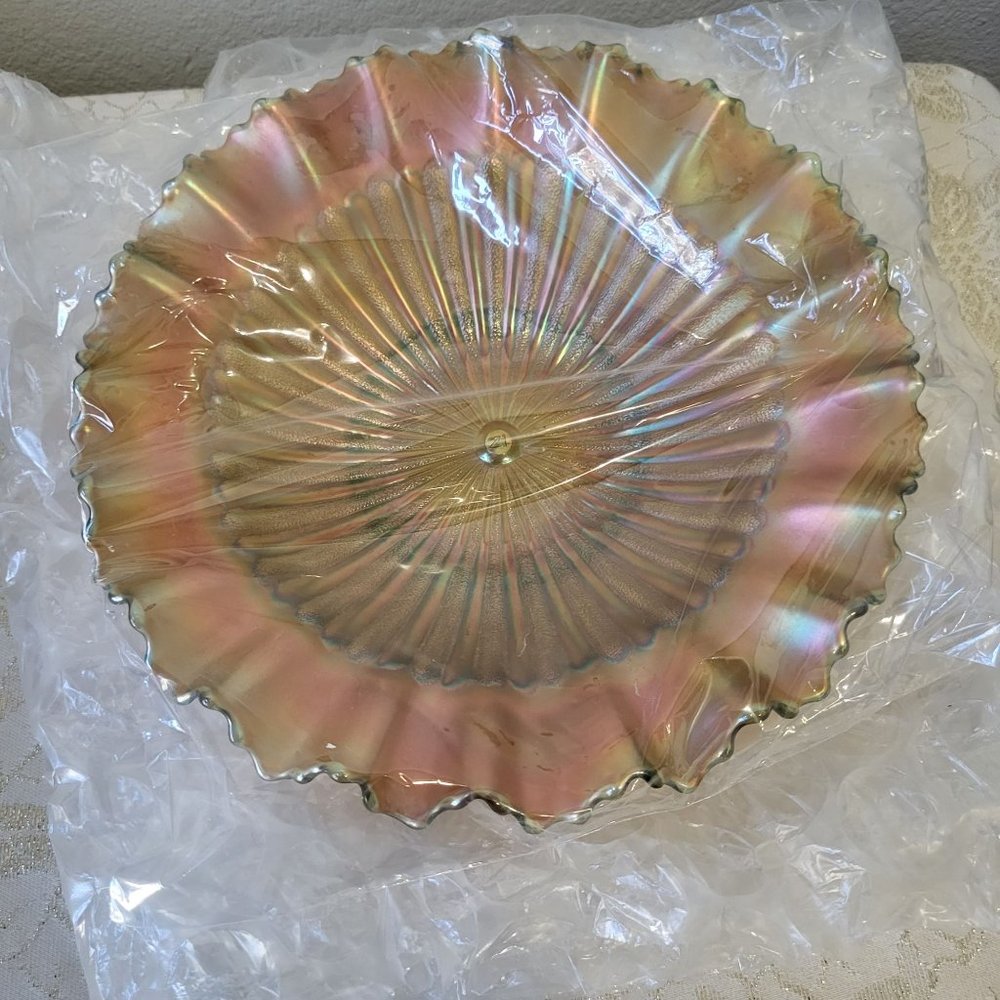 Northwood Stippled Rays Bowl Pie Crust Edge, Vintage Carnival Glass - Picture 7 of 7